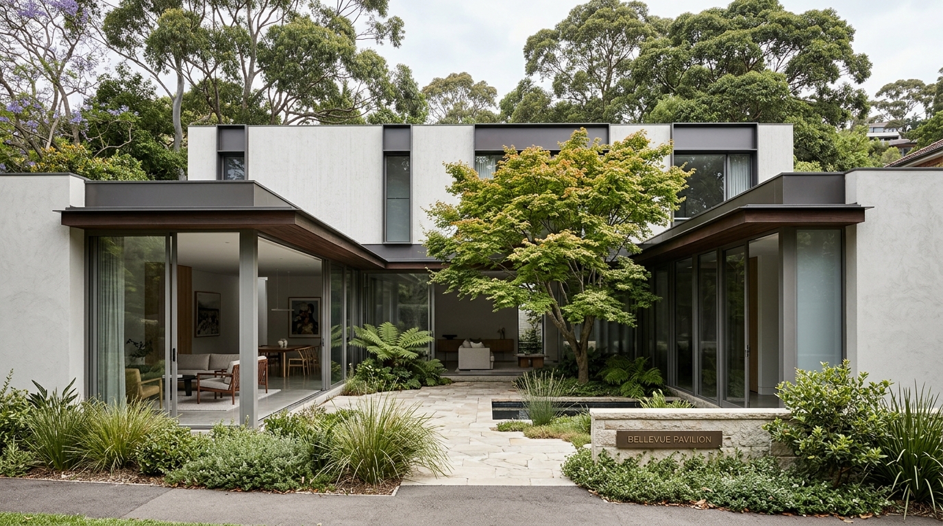 Quiet courtyard house exterior in Bellevue Hill