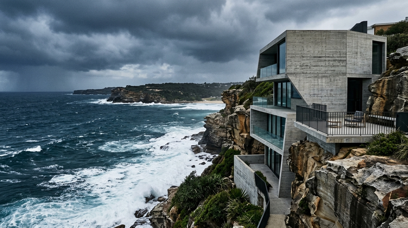 Dramatic concrete cliff-edge home at Tamarama
